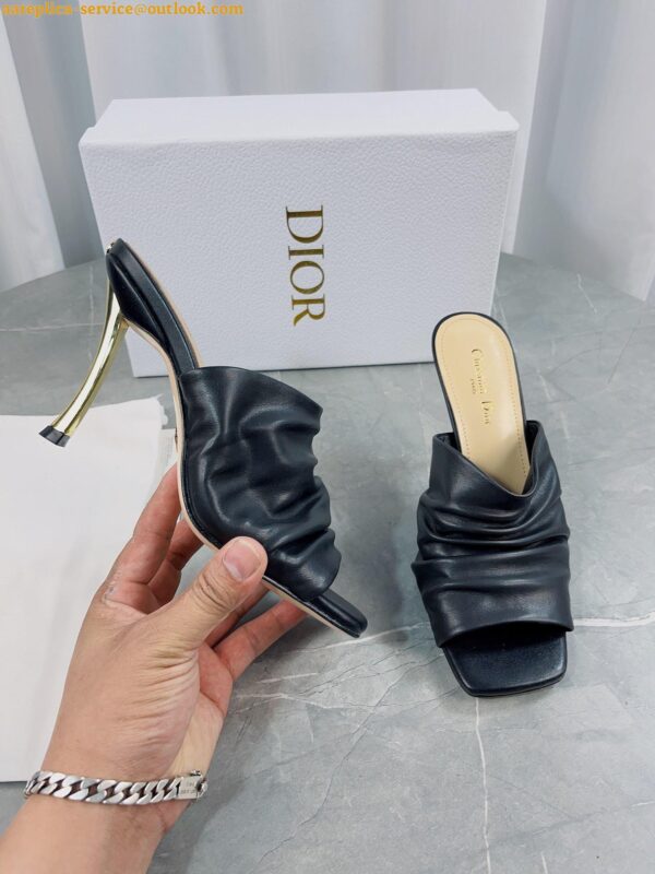 Replica Dior D-Fame Heeled Sandals In Black Pleated Lambskin 11