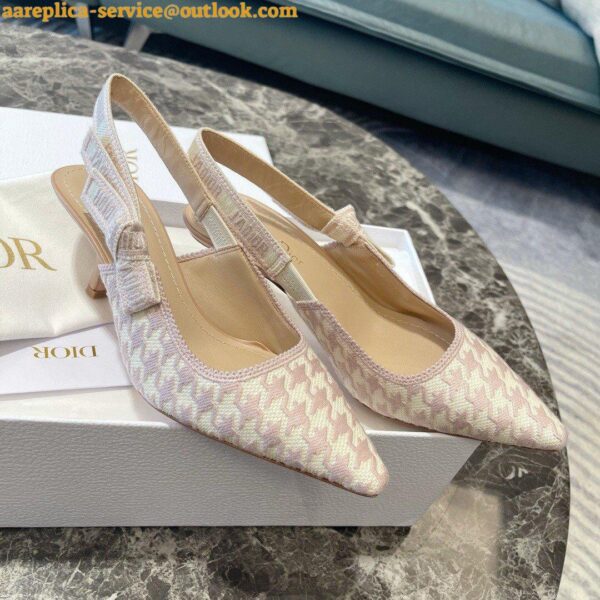 Replica Dior J'Adior Slingback Pumps 65mm In Pink Houndstooth Embroidery 3