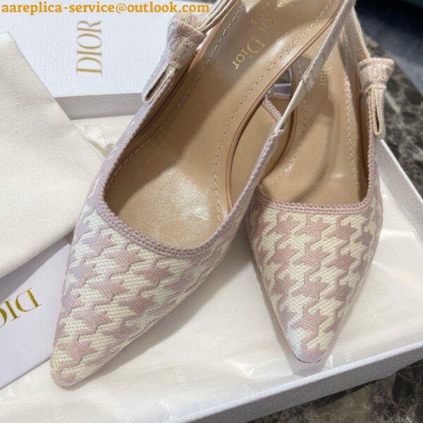 Replica Dior J'Adior Slingback Pumps 65mm In Pink Houndstooth Embroidery 5