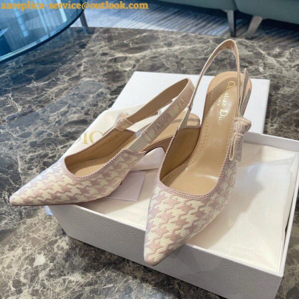 Replica Dior J'Adior Slingback Pumps 65mm In Pink Houndstooth Embroidery 7