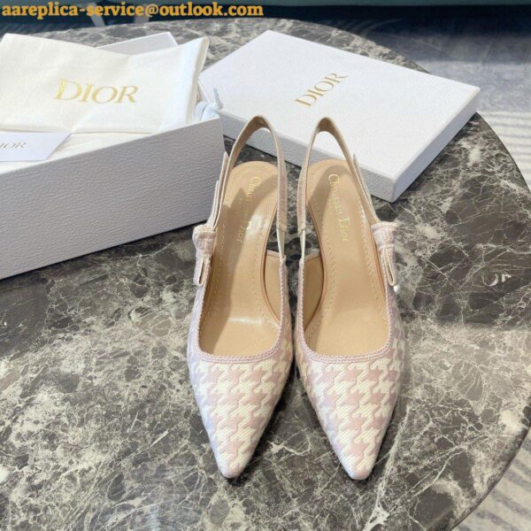 Replica Dior J'Adior Slingback Pumps 65mm In Pink Houndstooth Embroidery 8