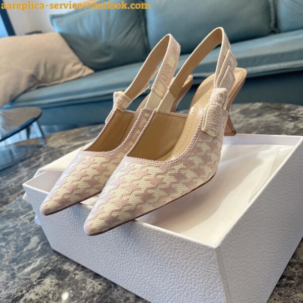 Replica Dior J'Adior Slingback Pumps 65mm In Pink Houndstooth Embroidery 10