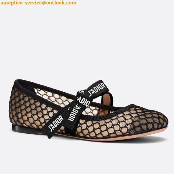 Replica Dior Miss J'Adior Ballerina Flats In Black Mesh 4