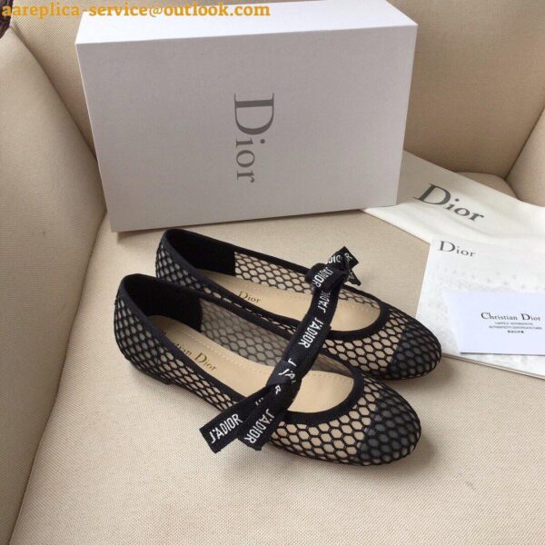 Replica Dior Miss J'Adior Ballerina Flats In Black Mesh 5