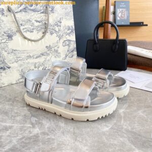 Replica Dior DiorAct Sandals In Silver Laminated Calfskin