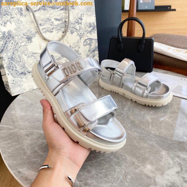 Replica Dior DiorAct Sandals In Silver Laminated Calfskin 5