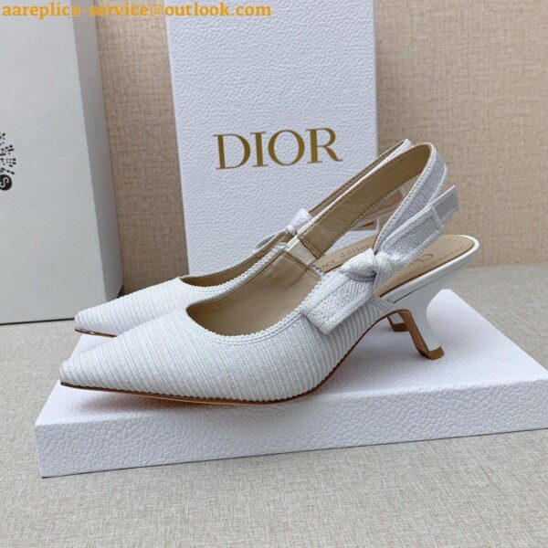 Replica Dior J'Adior Slingback Pumps 65mm In White Cotton Embroidery 8