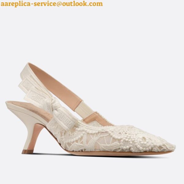 Replica Dior J'Adior Slingback Pumps 65mm In White Macrame Embroidered Cotton 3