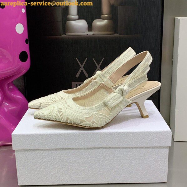 Replica Dior J'Adior Slingback Pumps 65mm In White Macrame Embroidered Cotton 4