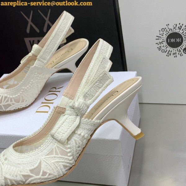 Replica Dior J'Adior Slingback Pumps 65mm In White Macrame Embroidered Cotton 6