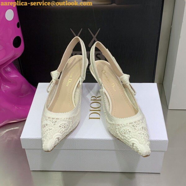 Replica Dior J'Adior Slingback Pumps 65mm In White Macrame Embroidered Cotton 8