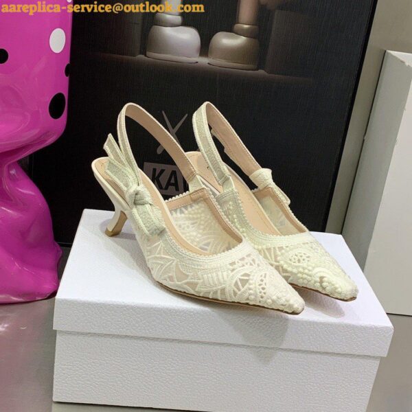 Replica Dior J'Adior Slingback Pumps 65mm In White Macrame Embroidered Cotton 9