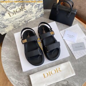 Replica Dior Dioract Slide Sandals In Black Lambskin