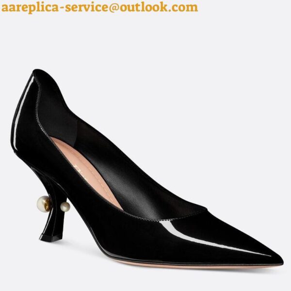 Replica Dior Tribales Pumps Slingback 80mm in Black Patent Calfskin 2