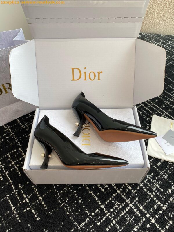 Replica Dior Tribales Pumps Slingback 80mm in Black Patent Calfskin 3