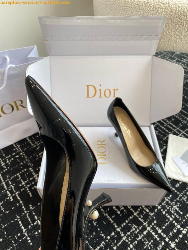 Replica Dior Tribales Pumps Slingback 80mm in Black Patent Calfskin 4