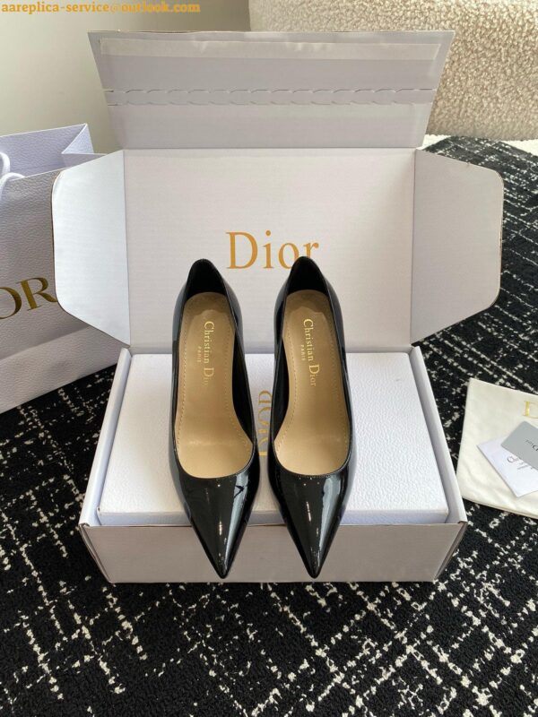 Replica Dior Tribales Pumps Slingback 80mm in Black Patent Calfskin 5