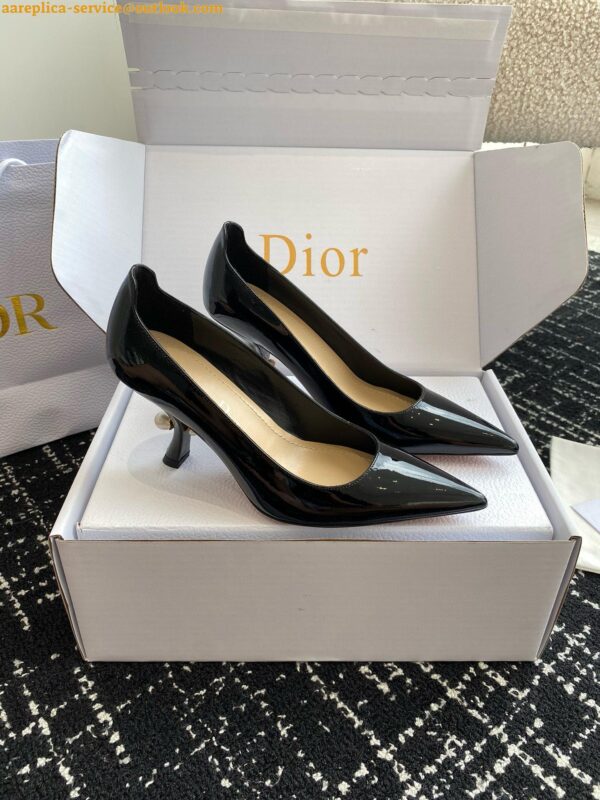 Replica Dior Tribales Pumps Slingback 80mm in Black Patent Calfskin 7