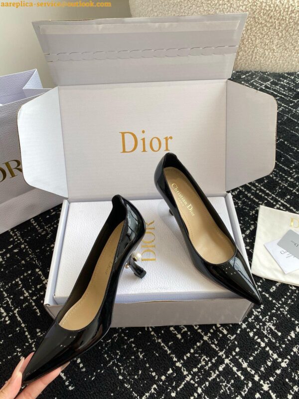 Replica Dior Tribales Pumps Slingback 80mm in Black Patent Calfskin 8