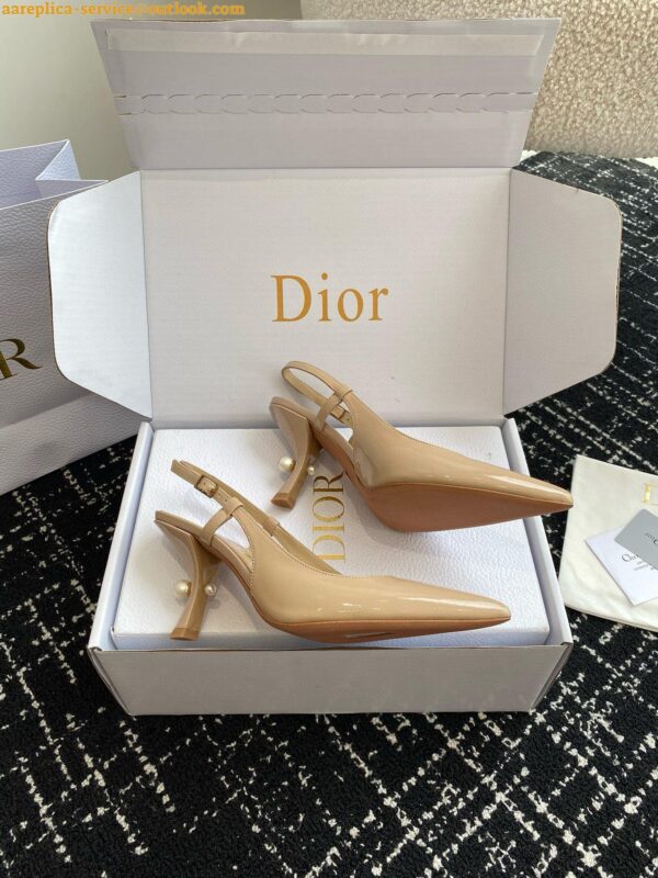 Replica Dior Tribales Pumps Slingback 80mm in Nude Patent Calfskin 5