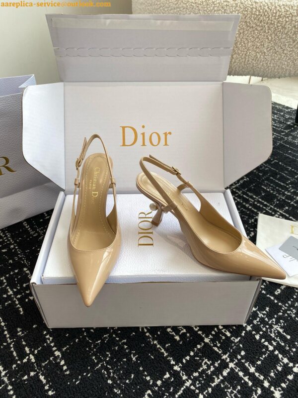 Replica Dior Tribales Pumps Slingback 80mm in Nude Patent Calfskin 7