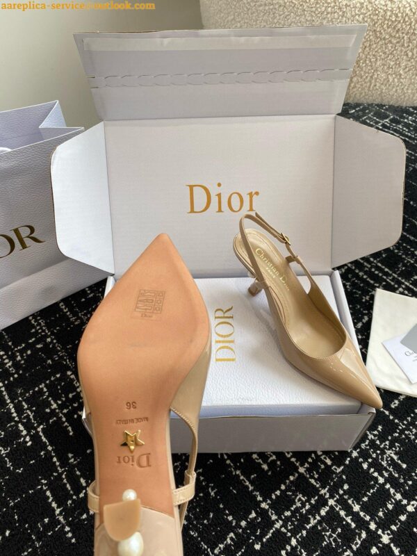 Replica Dior Tribales Pumps Slingback 80mm in Nude Patent Calfskin 8