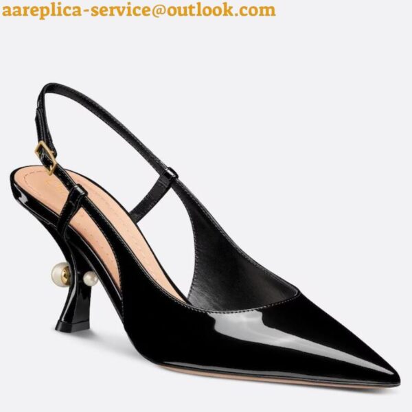 Replica Dior Tribales Pumps Slingback 80mm in Black Patent Calfskin 12