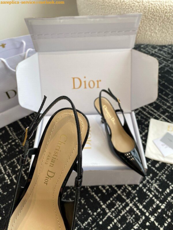 Replica Dior Tribales Pumps Slingback 80mm in Black Patent Calfskin 13