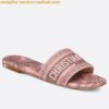 Replica Dior Dway Slides In Pink D-Stripes Embroidered Cotton 2