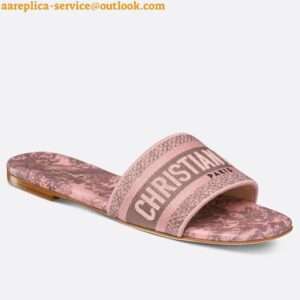 Replica Dior Dway Slides in Pink Cotton with Toile de Jouy Sauvage Motif