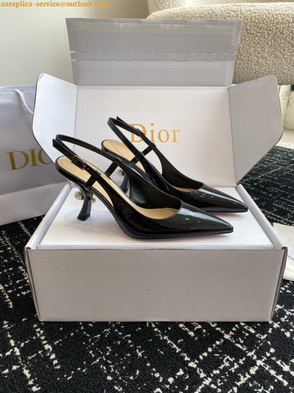 Replica Dior Tribales Pumps Slingback 80mm in Black Patent Calfskin 15