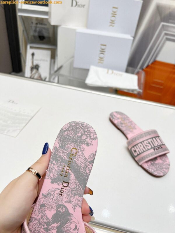 Replica Dior Dway Slides in Pink Cotton with Toile de Jouy Sauvage Motif 4