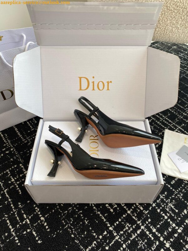 Replica Dior Tribales Pumps Slingback 80mm in Black Patent Calfskin 16