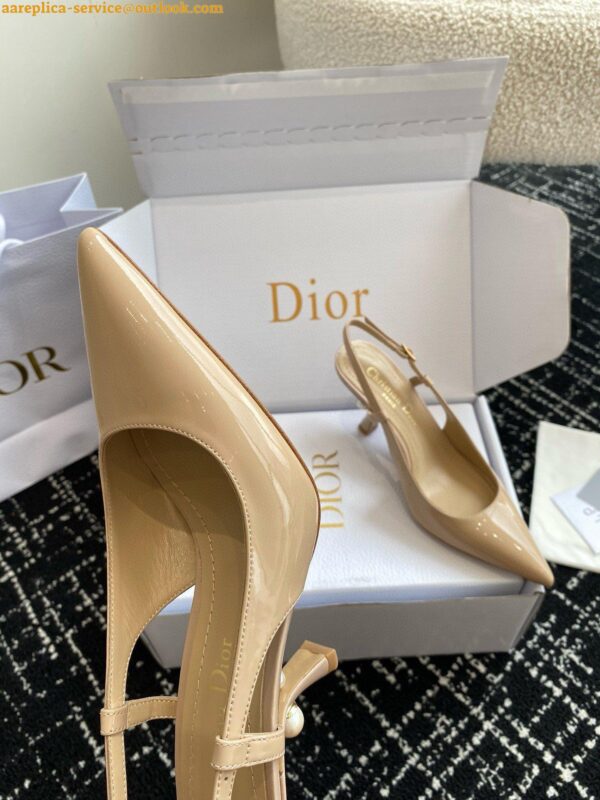 Replica Dior Tribales Pumps Slingback 80mm in Nude Patent Calfskin 12