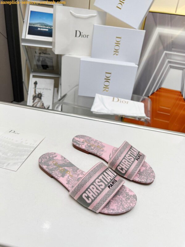 Replica Dior Dway Slides in Pink Cotton with Toile de Jouy Sauvage Motif 4