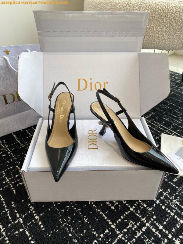 Replica Dior Tribales Pumps Slingback 80mm in Black Patent Calfskin 17