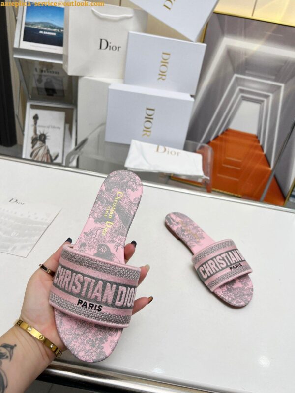 Replica Dior Dway Slides in Pink Cotton with Toile de Jouy Sauvage Motif 6