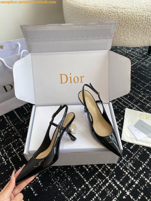 Replica Dior Tribales Pumps Slingback 80mm in Black Patent Calfskin 18