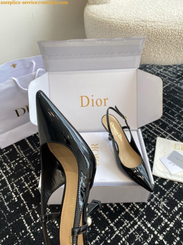 Replica Dior Tribales Pumps Slingback 80mm in Black Patent Calfskin 19