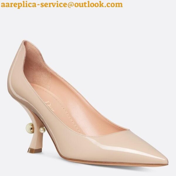 Replica Dior Tribales Pumps Slingback 80mm in Nude Patent Calfskin 14