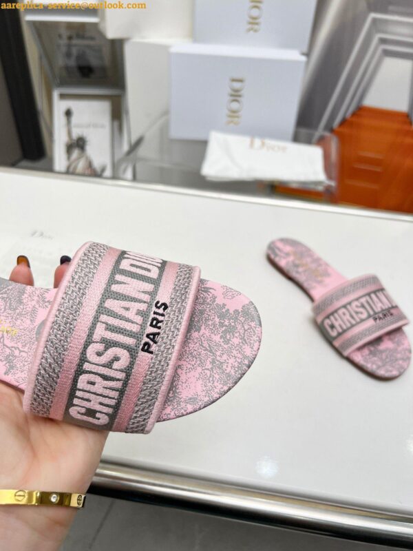 Replica Dior Dway Slides in Pink Cotton with Toile de Jouy Sauvage Motif 6