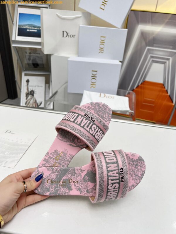 Replica Dior Dway Slides in Pink Cotton with Toile de Jouy Sauvage Motif 7