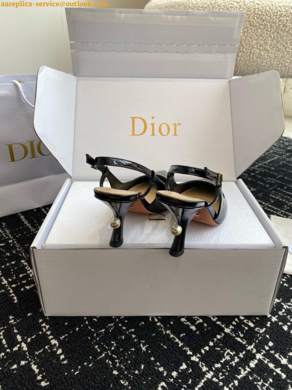 Replica Dior Tribales Pumps Slingback 80mm in Black Patent Calfskin 20