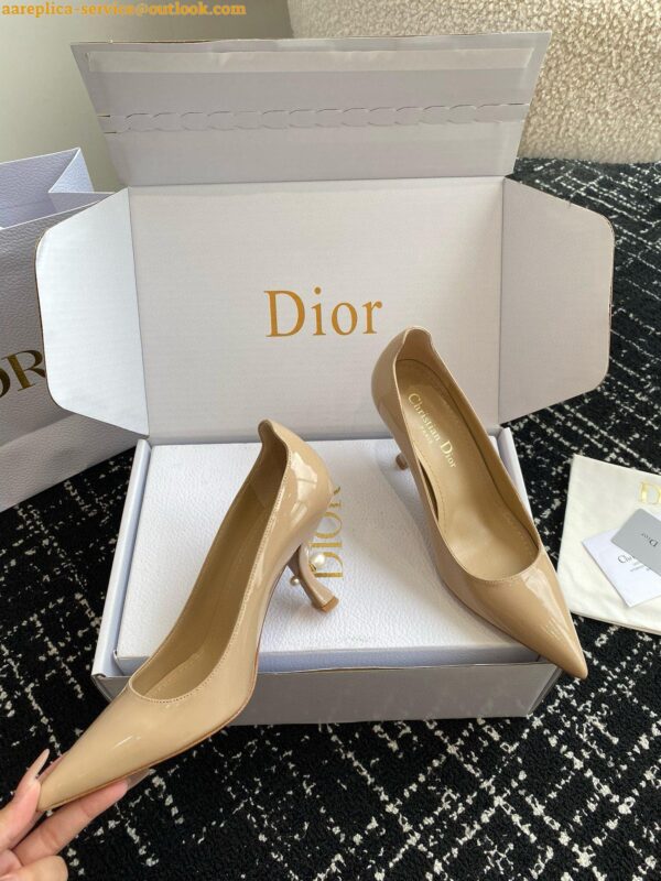 Replica Dior Tribales Pumps Slingback 80mm in Nude Patent Calfskin 16