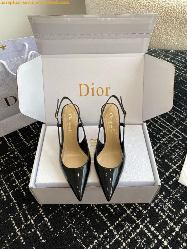 Replica Dior Tribales Pumps Slingback 80mm in Black Patent Calfskin 21