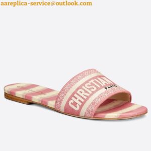 Replica Dior Dway Slides In Pink D-Stripes Embroidered Cotton