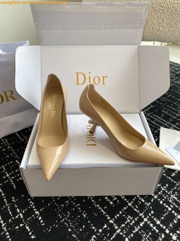 Replica Dior Tribales Pumps Slingback 80mm in Nude Patent Calfskin 17