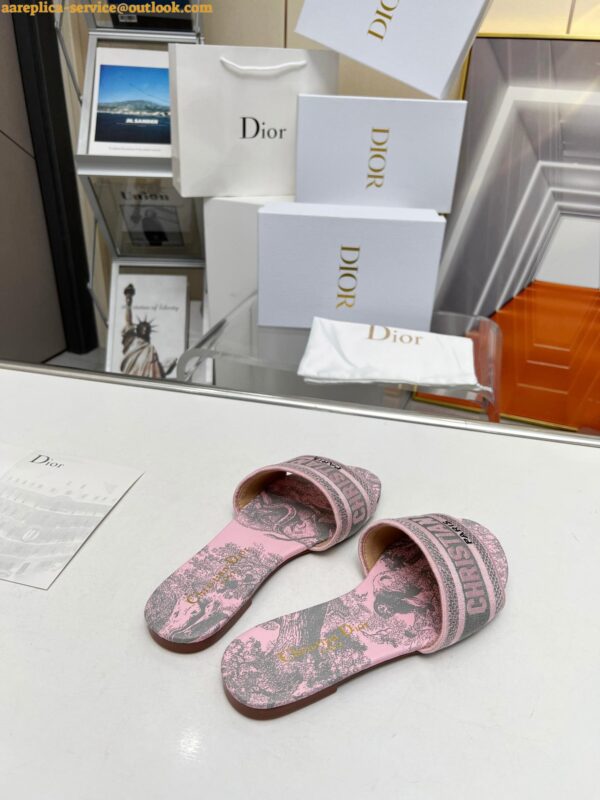 Replica Dior Dway Slides in Pink Cotton with Toile de Jouy Sauvage Motif 8