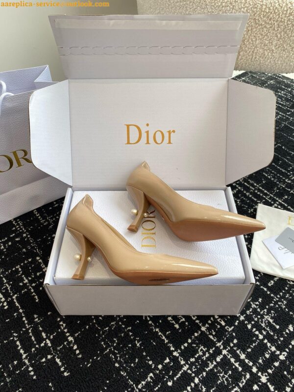 Replica Dior Tribales Pumps Slingback 80mm in Nude Patent Calfskin 18