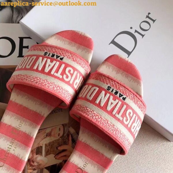 Replica Dior Dway Slides In Pink D-Stripes Embroidered Cotton 7